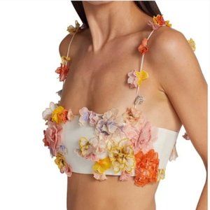 ZIMMERMANN Postcard Flower Embellished Crop Top in Avorio size 1